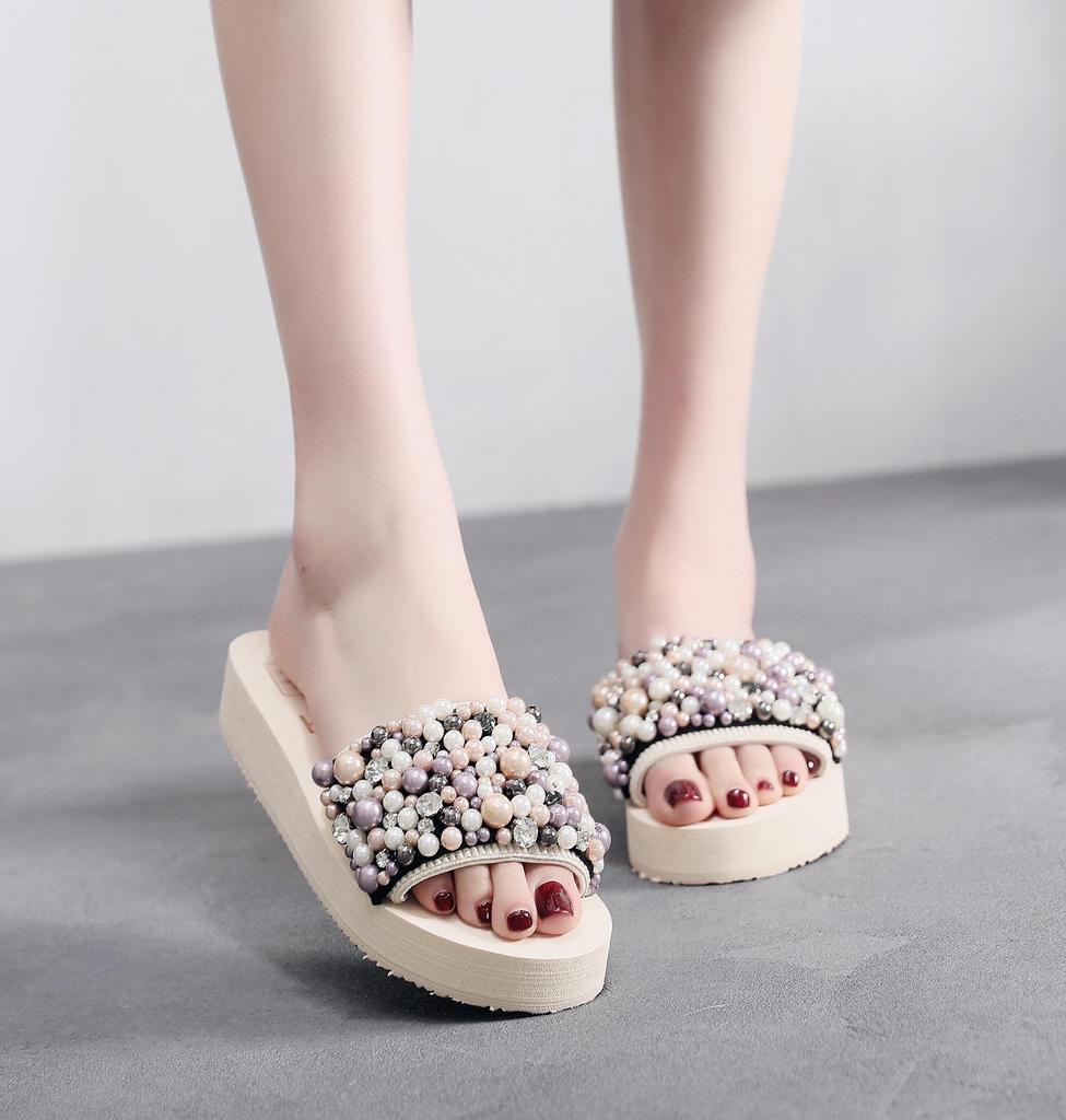 Босоножки на танкетке в стиле бохо: Женские летние тапочки на толстой подошве для отдыха на море в Таиланде.