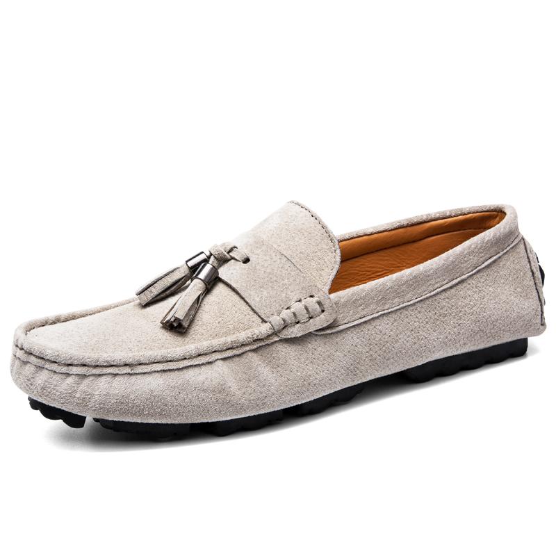 Мужские повседневные мокасины ручной работы с кисточками из замши и кожи для вождения, мягкие мокасины, нескользящие мужские прогулочные туфли на плоской подошве, без застежек