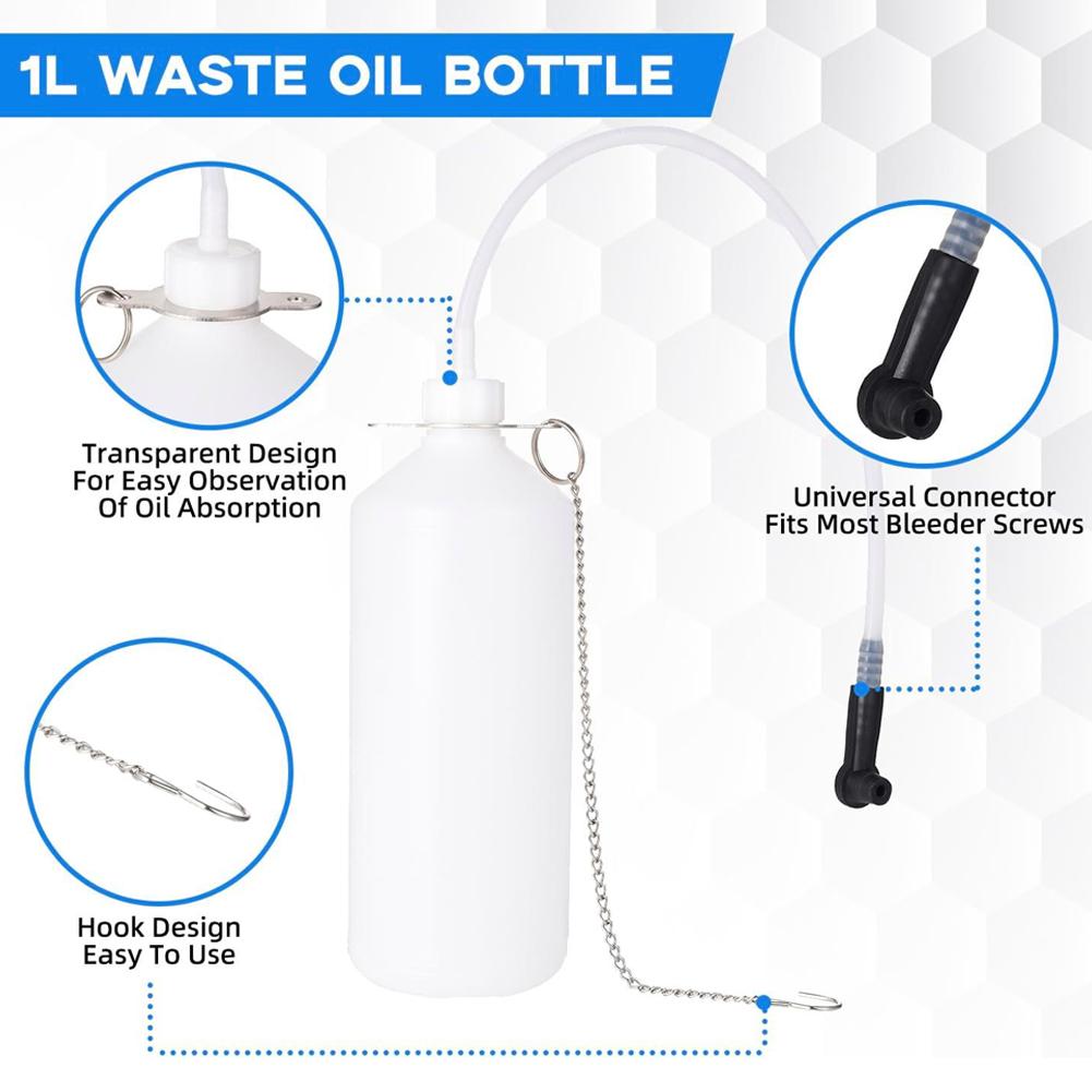 Transparent Brake Fluid Reservoir 1L Brake Bleeder Bottle with 60cm Hose & Universal Rubber Adapter Manual Brake Bleeder Device