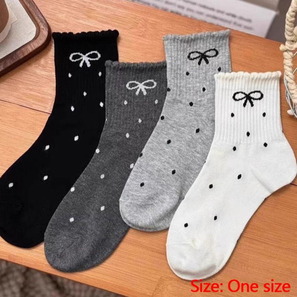 Sweat Absorption Mid Tube Socks Spring and Autumn Ruffle Dot Socking New Dot Socks  for Women