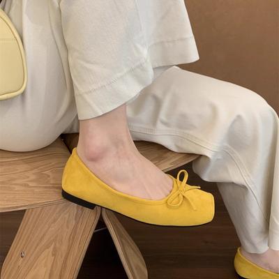 Ретро балетки на плоской подошве красные с открытым верхом женские замшевые нежные мягкие на подошве туфли Дуду на одной педали женские туфли