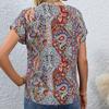 Богемная летняя женская блузка с принтом в стиле ретро, ​​повседневные топы, элегантные пляжные свободные рубашки с коротким рукавом для женщин, модные праздничные женские блузки 24482
