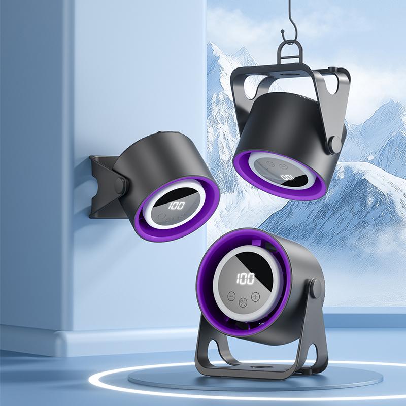 USB desktop fan with 100 speed digital and battery display, silent desktop fan with multi-directional rotation and night light