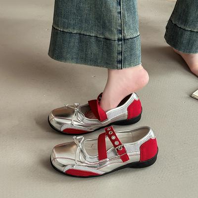 Стильные и простые по дизайну универсальные балетки с бантом женские 2025 лето новая неглубокая повседневная обувь