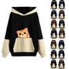 Women's Colorblock Cute Cat Print Hoodie Fall Hoodie Sweatshirt