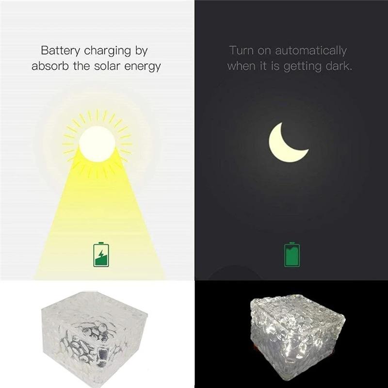Светодиодный солнечный садовый светильник Кирпич Кубик льда Солнечные газонные светильники Наружный рождественский декоративный светильник для лестницы, дорожки, подъездной дороги, ландшафта, двора, патио