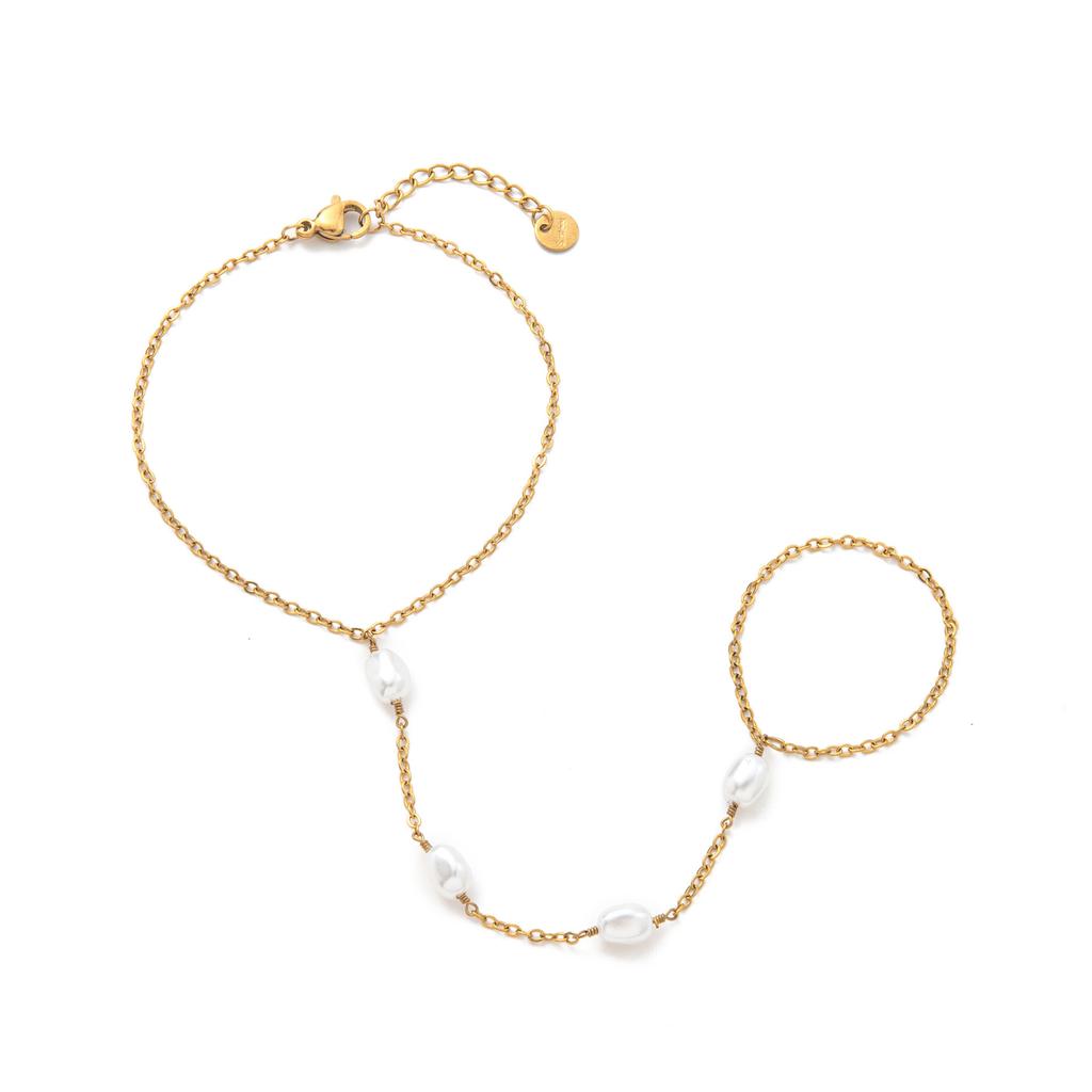 Wind Titanium Steel 18K Gold-Plated With Diamond Small Disc Fashion Bracelet Color-Preserving Women'S Stainless Steel Finger Clip Bead Finger Chain