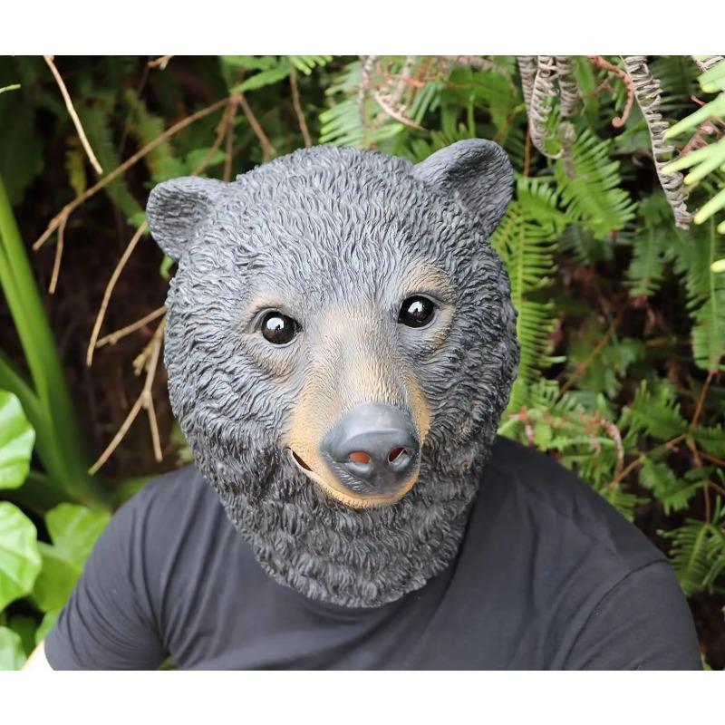 Deluxe Black Bear Mask Novelty Animal Latex Over Head Grizzly Bear Head Mask