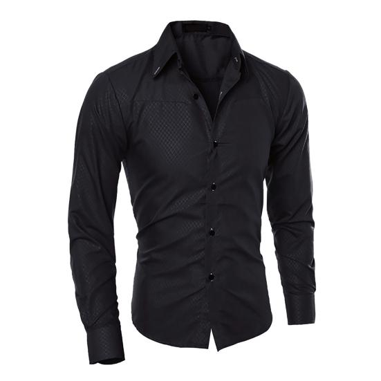 Lapel Long Sleeve Single-breasted Men Shirt Slim Fit Solid Color Business Dress Shirt Top Daily Clothing
