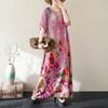 DIMANAF 2025 Летнее Женское Платье Большого Размера Свободного Кроя Пляжное Базовое Повседневное Длинное Платье Винтажный Цветочный Принт Праздничное Платье