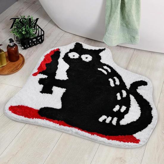 Waterproof Non-slip Rug Halloween Pumpkin Bath Mat, Bathroom with Backing, Cozy Soft Bedroom Accent Mat Absorbent Black Cat for Home Entrance Pattern