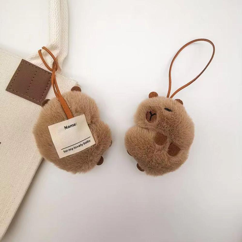 Kawaii Plush Capybara Keychain Anti-lost Mark Tag Key Holder For Kid Kindergarten Backpack Pendant Decor