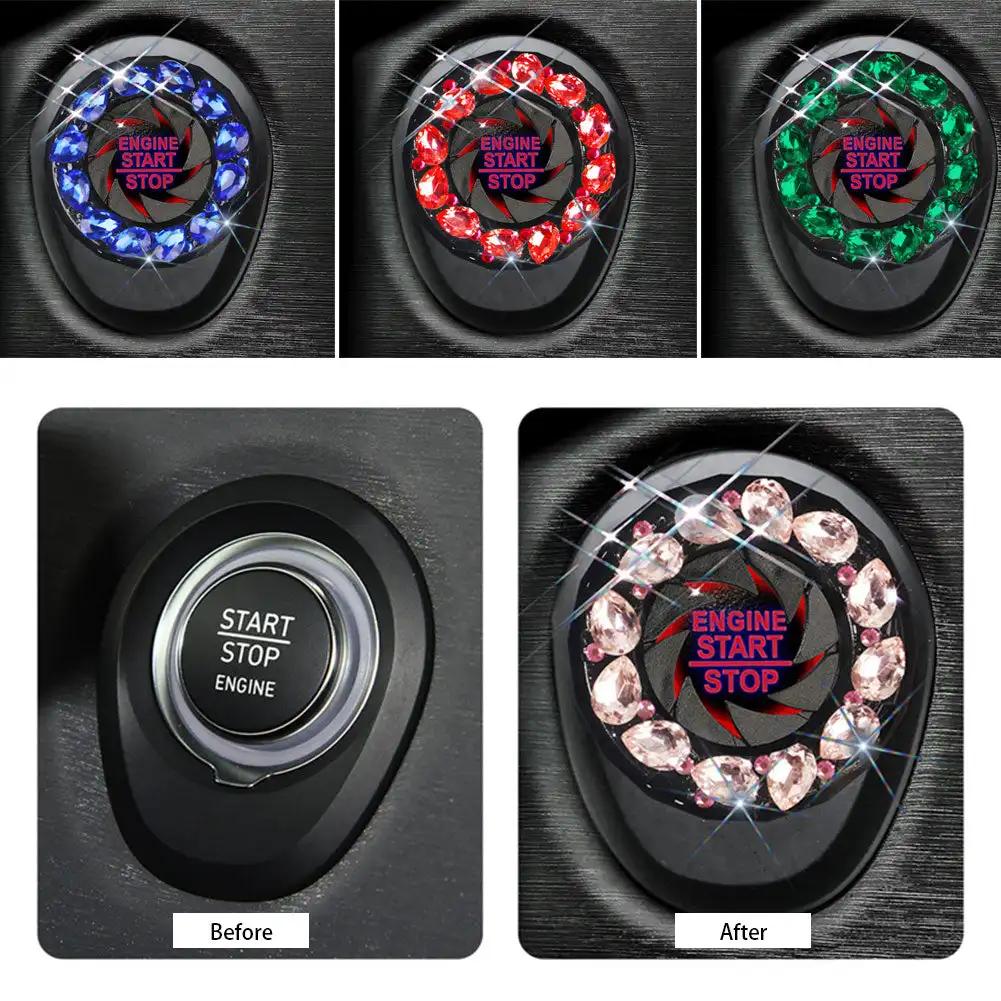Вращающаяся хрустальная кнопка запуска и остановки двигателя автомобиля, крышка переключателя зажигания, защитный колпачок, декоративная наклейка