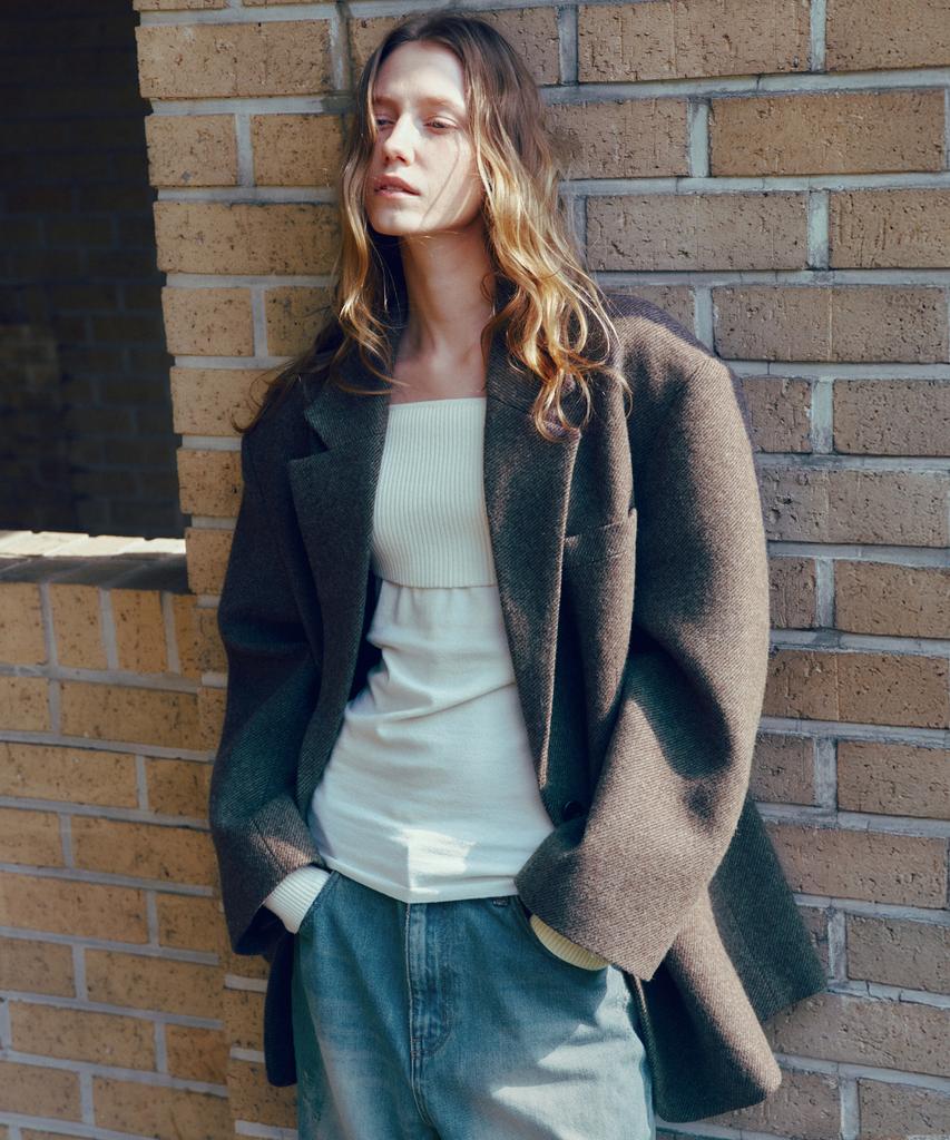 Citta Wool Blended Maxi Over Fit Tailored Blazer Jacket_Cto147(Brown)