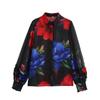 Kaslead New Arrival Women's Fashion Style Stylish Simple and Versatile Chiffon Florals Print Shirt