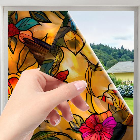 Витражная статическая оконная пленка Винтажная цветочная защитная пленка для защиты от солнца Водонепроницаемая пленка для покрытия окон из ПВХ