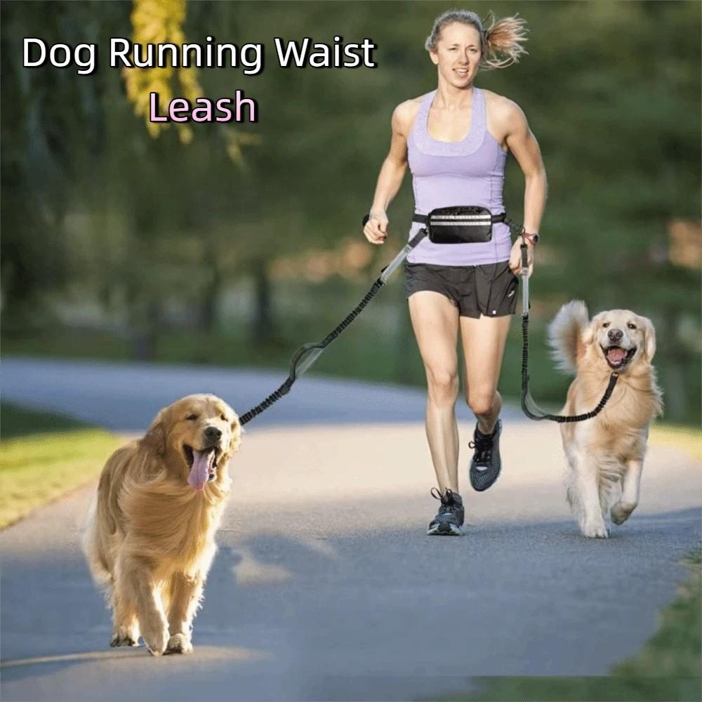 Reflective Strip Dog Running Waist Leash Retractable Double/Single Rope Dong Walking Leash Adjustable Waist Belt Padded Handles