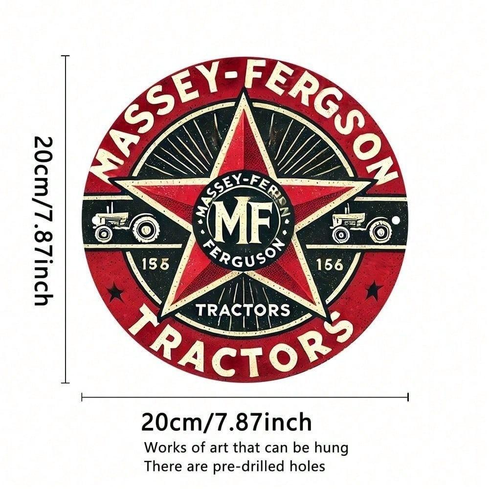 Металлическая табличка с трактором Massey Ferguson Винтажный декор для фермы 8x8 дюймов Ретро Круглая настенная живопись для мужской комнаты Гаража Бара Паба