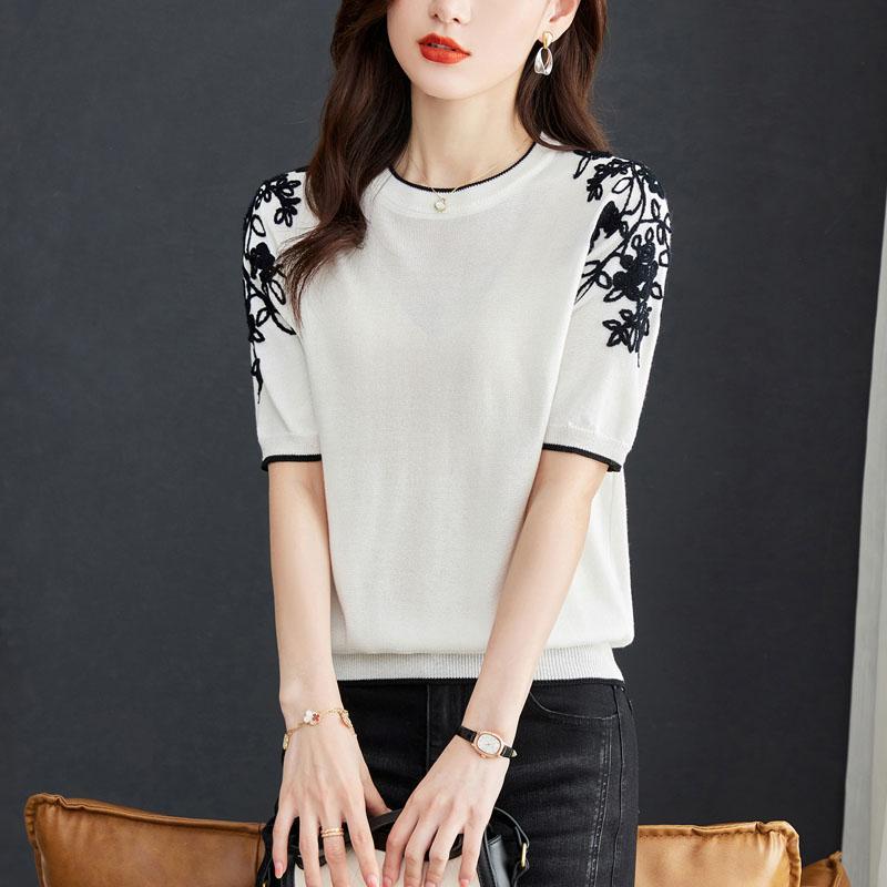 Женская летняя трикотажная футболка с коротким рукавом Дизайн Элегантный облегающий топ