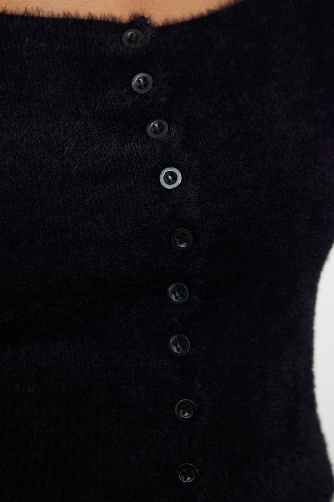 Женский кардиган в элегантном стиле, черный укороченный пушистый трикотажный кардиган