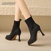 Fashion High-heeled Short Boots Spring and Autumn Pointed Toe Elastic Stocking Ankle Boots for Women Splicing Slip On Botas Femininas
