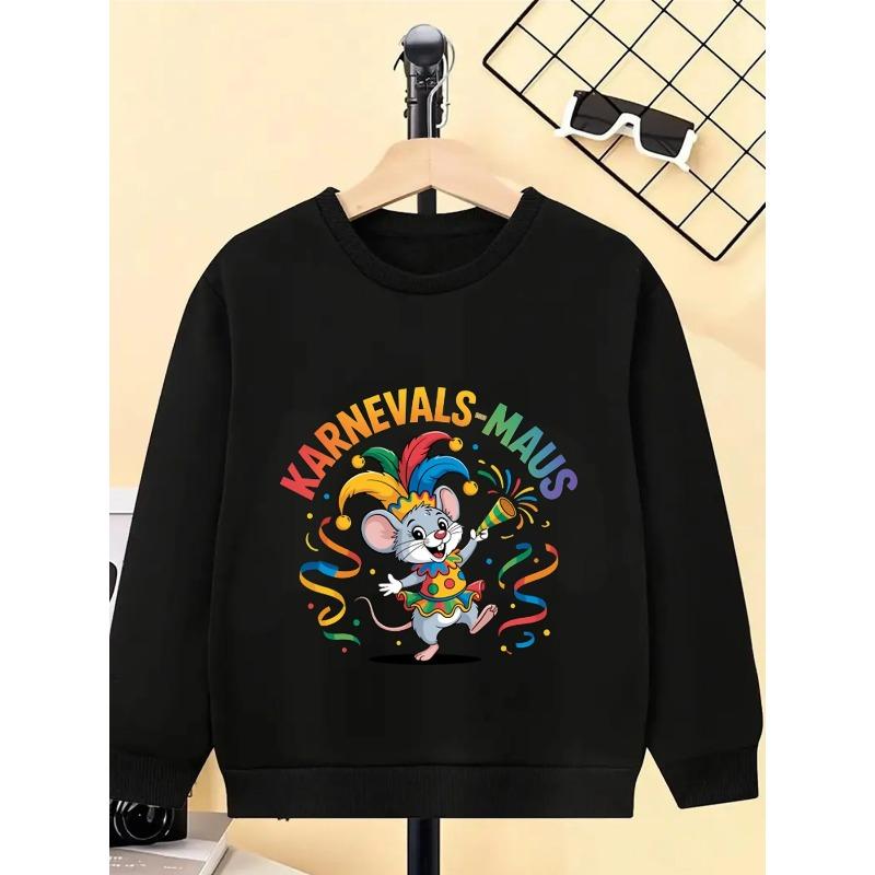Kids Crewneck Sweatshirt, Carnival Jester Mouse Celebration Graphic Print, Soft Comfort Pullover