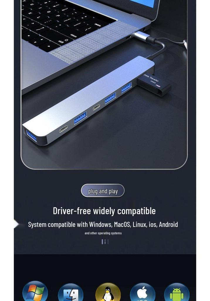 Двухпортовая USB 3.0 7-в-1 Док-станция и Хаб Type-C для Ноутбуков