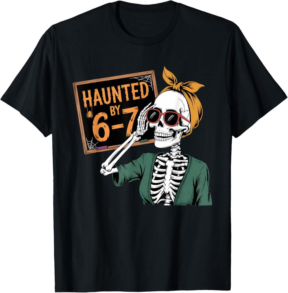 T-shirt unisexe dr?le de conception de squelette Six Seven d'enseignant d'Halloween
