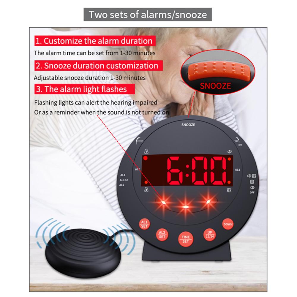 Loud Alarm Clock with Bed Shaker Vibrating Alarm Clock with Flash Light Brightness Adjustable