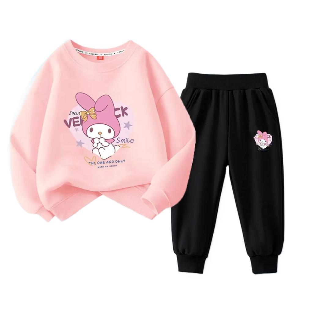 2025 Комплекты детской одежды, детский костюм с капюшоном Cinnamoroll, костюмы для мальчиков, детские костюмы, толстовки с круглым вырезом Kuromi, топы + брюки, комплект из 2 предметов