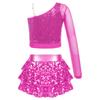 Kids Performance Costume Sequins Adorned One Shoulder Top with Wide Leg Shorts