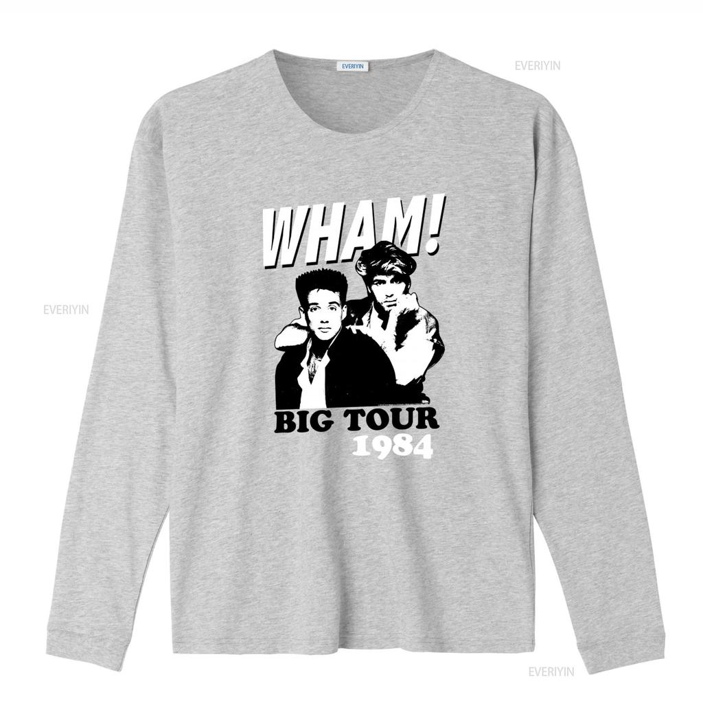Wham 1984 Big Tour Print Dark Grey T Shirt for Men Fashion Retro Band Design vintage Washed Soft streetwear fashion Slightly