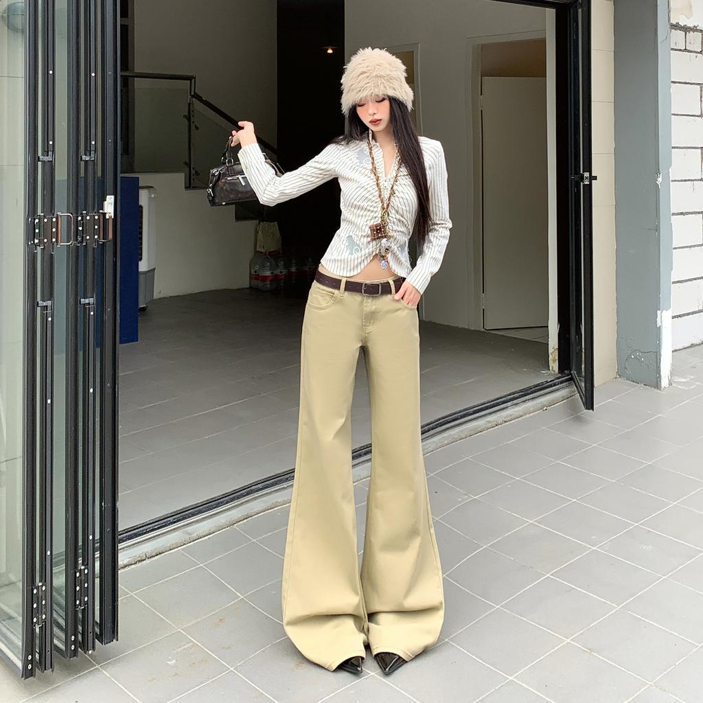 Spring new American retro micro-pull jeans women's low-rise loose wide-leg pants