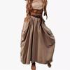 Women's Casual Skirt Drawstring Large Pockets Boho Loose Long Skirt