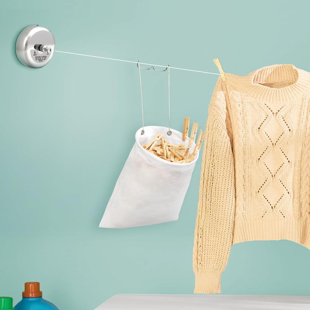 Smart Design Clothespin Bag Holder w/Hanging Hook - Non-Woven Material - for Outdoor Clothesline Cord, Clothes, Arts, Crafts - Home Organization (13