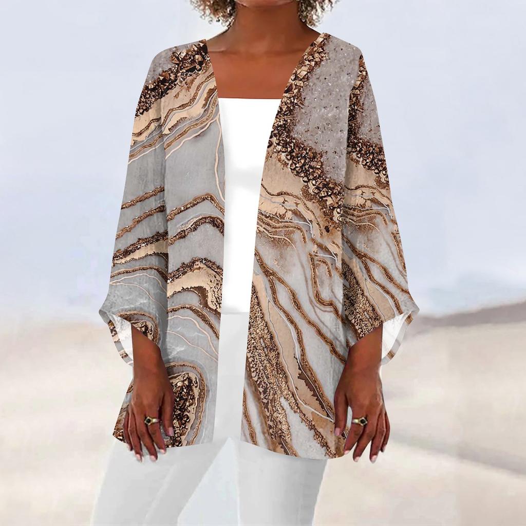 Женская повседневная модная легкая куртка средней длины с принтом в стиле ретро, ​​кардиган