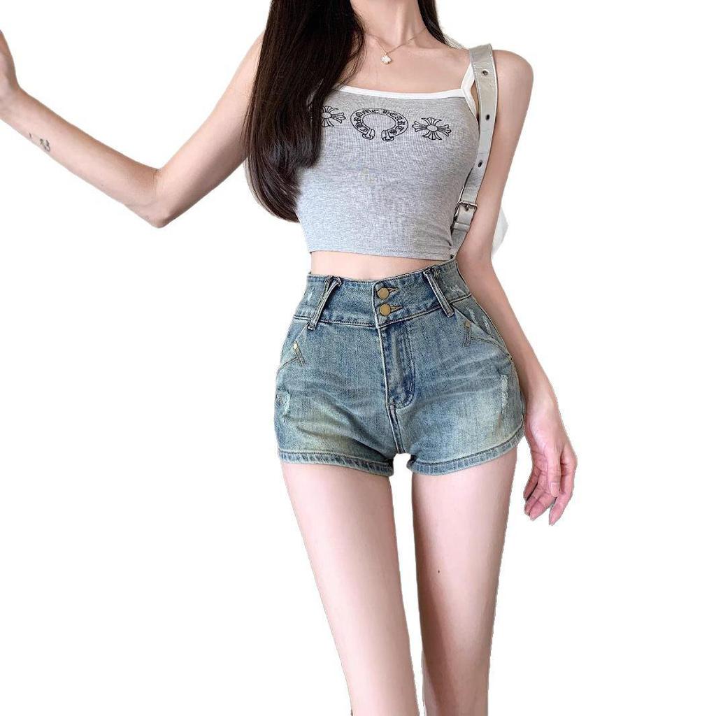2025 Retro Washed Stretch Denim Shorts - Super Short, Skinny Hot Pants for Summer