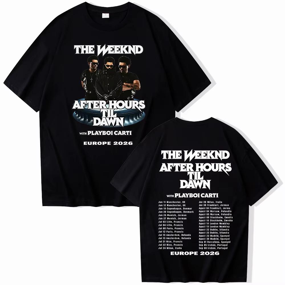 Unisex Concert Merch T-Shirt With The Weeknd & Playboi Carti Print, After Hours Til Dawn Europe 2026 Tour Women And Men T-Shirt