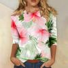 Женская мода повседневная три четверти рукава цветочный принт горловина топ