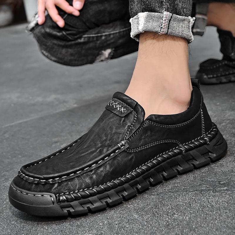 Мужские широкие кожаные туфли-слипоны - Business Casual, Мягкая подошва, Большие размеры 45-46, Натуральная кожа