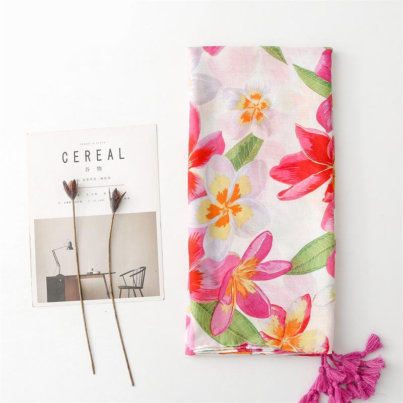 Шарф Мягкий хлопковый и конопляный шелковый шарф, женский, для горячего горшка, золотисто-розовый, с кисточками, для путешествий