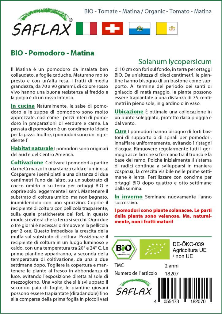 SAFLAX Garden in the Bag - Органический - Помидор - Матина - 10 семян - С субстратом в подходящем пакете - Solanum lycopersicum