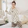 2025 Autumn Winter Flannel Warm Women's Pajamas Sets Long Sleeve Women Sleepwear Peach Heart Stripe Two Piece Set Pyjamas Coral Velvet Pijama Homewear