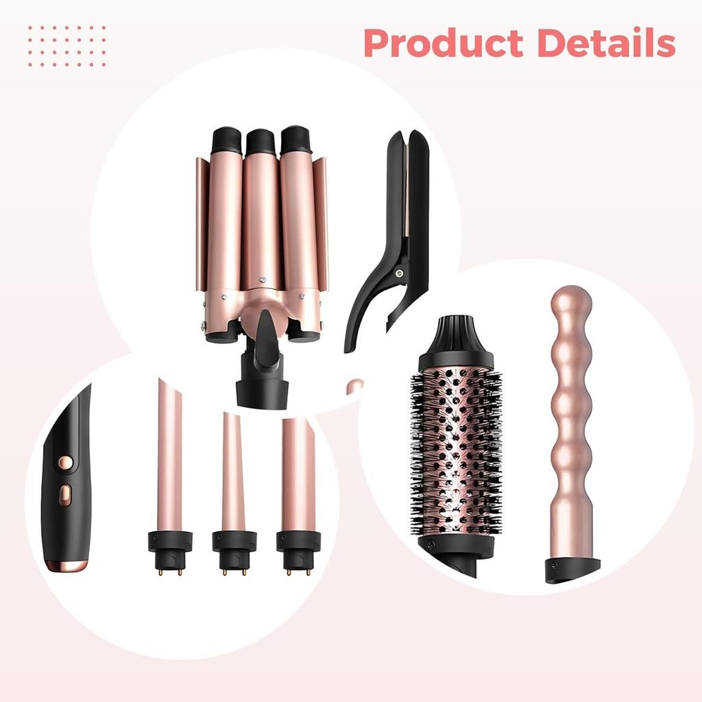 5-in-1 Curling Iron Set, Interchangeable Barrels, Wave Iron & Straightener, Up to 450°F, Champagne Gold,13 X 5.2 X 3.3 in
