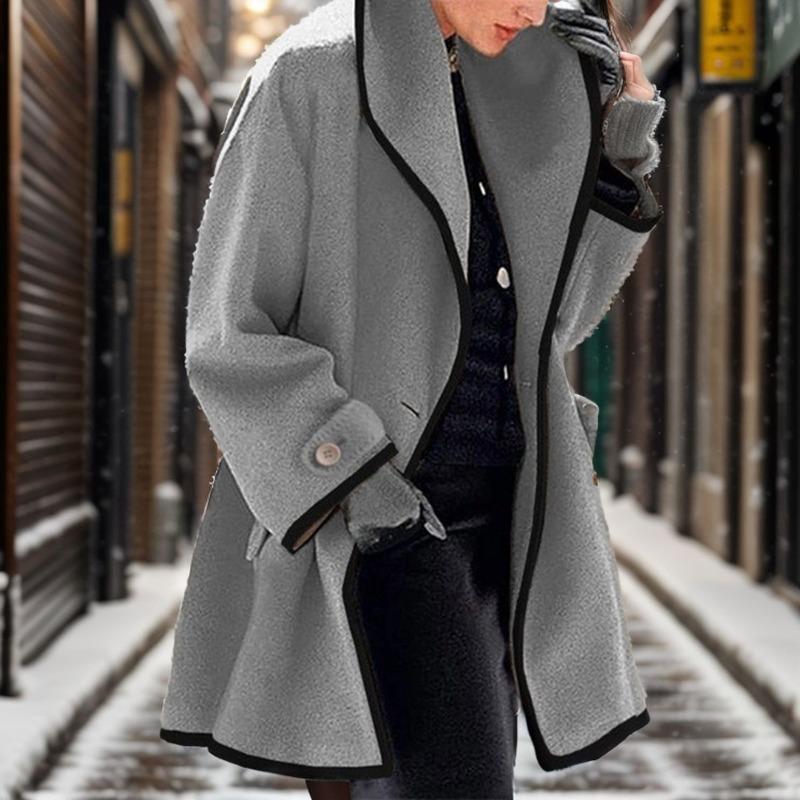 Женское модное осенне-зимнее многоцветное шерстяное пальто с круглым вырезом, свободное, с капюшоном, с цветными блоками по краю, женское пальто