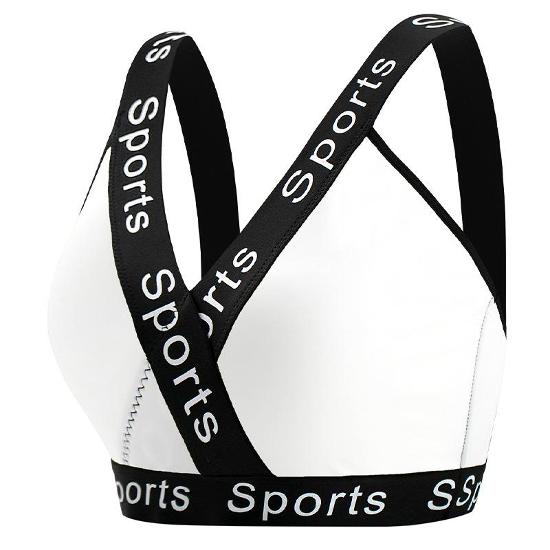New Padless Yoga Sports Bra Letter Strap Running Fitness Shockproof Vest Bra
