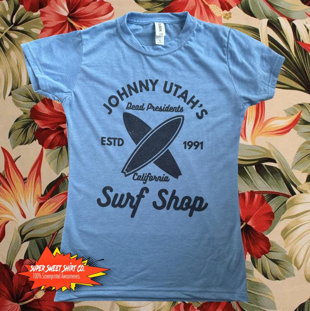 Johnny Utah Surf Shop Shirt for Women - Point Break Inspired Retro 90s Movie Tee - Vintage Style Surf T-Shirt - Cult Classic Gift