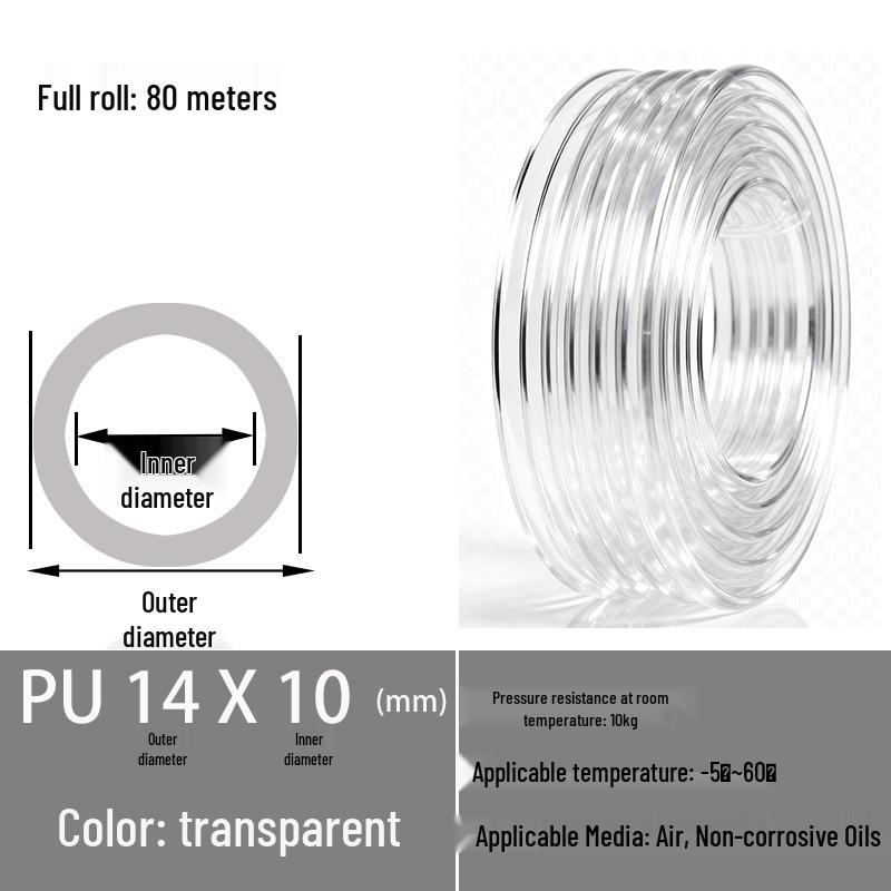 Explosion-Proof Transparent PU High-Pressure Pneumatic Air Hose for Air Compressor Pump, Sizes: 4/6/10/12/14/16mm (8*5)