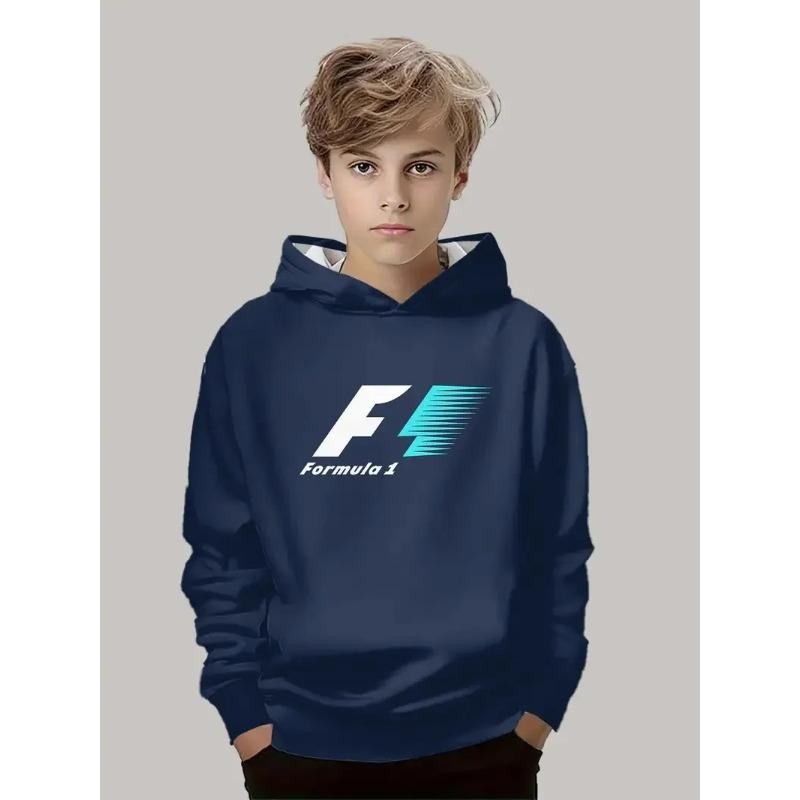 Двумерная детская мягкая спортивная одежда осень 2025 с принтом F1 formula, повседневная детская спортивная одежда