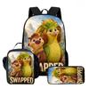 Kids Cartoon Backpack Lunch Bag Pencil Case 3-Piece Set With Fun Print Design School Use